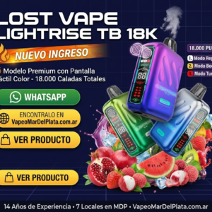 Banner promocional de Vapeo Mar del Plata con la frase "tu vapo en mar del plata", destacando 14 años de experiencia, +20 marcas originales, todos los modelos y sabores, y el número de contacto de WhatsApp 223 439-1923 para precios únicos.